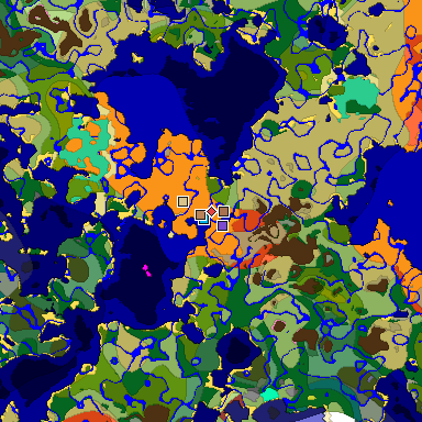 Predicted biome map of Java 26.3 seed -2594698892411206432 around estimated spawn