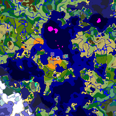 Predicted biome map of Java 26.3 seed 7103602905995048159 around estimated spawn