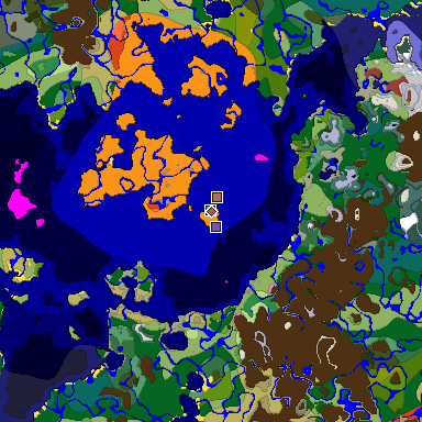 Predicted biome map of Java 26.3 seed -1685895754826364690 around estimated spawn